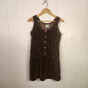 Vintage Brown Corduroy Y2K Pullover Mini Dress Mod 90s Sleeveless Size Medium